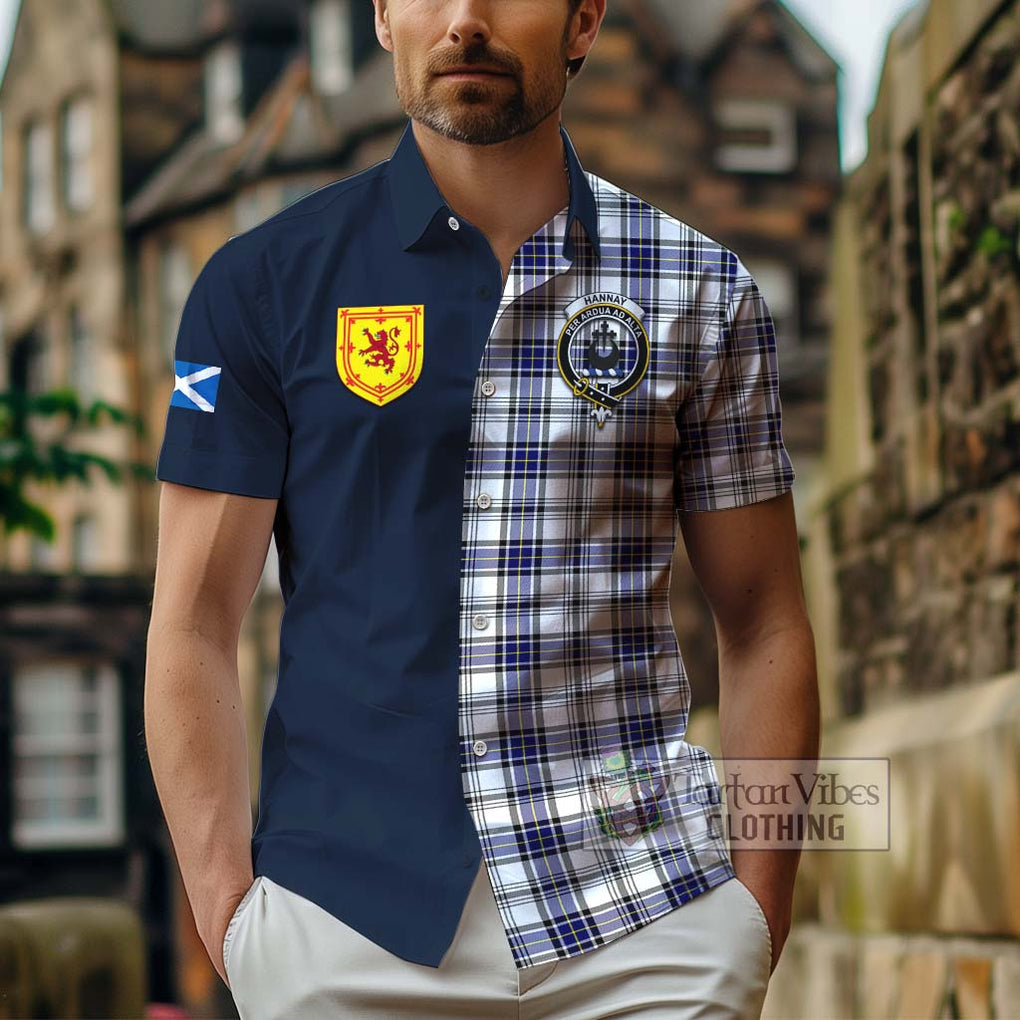 Tartan Vibes Clothing Hannay Modern Tartan Short Sleeve Button Shirt with Scottish Lion Royal Arm Half Style