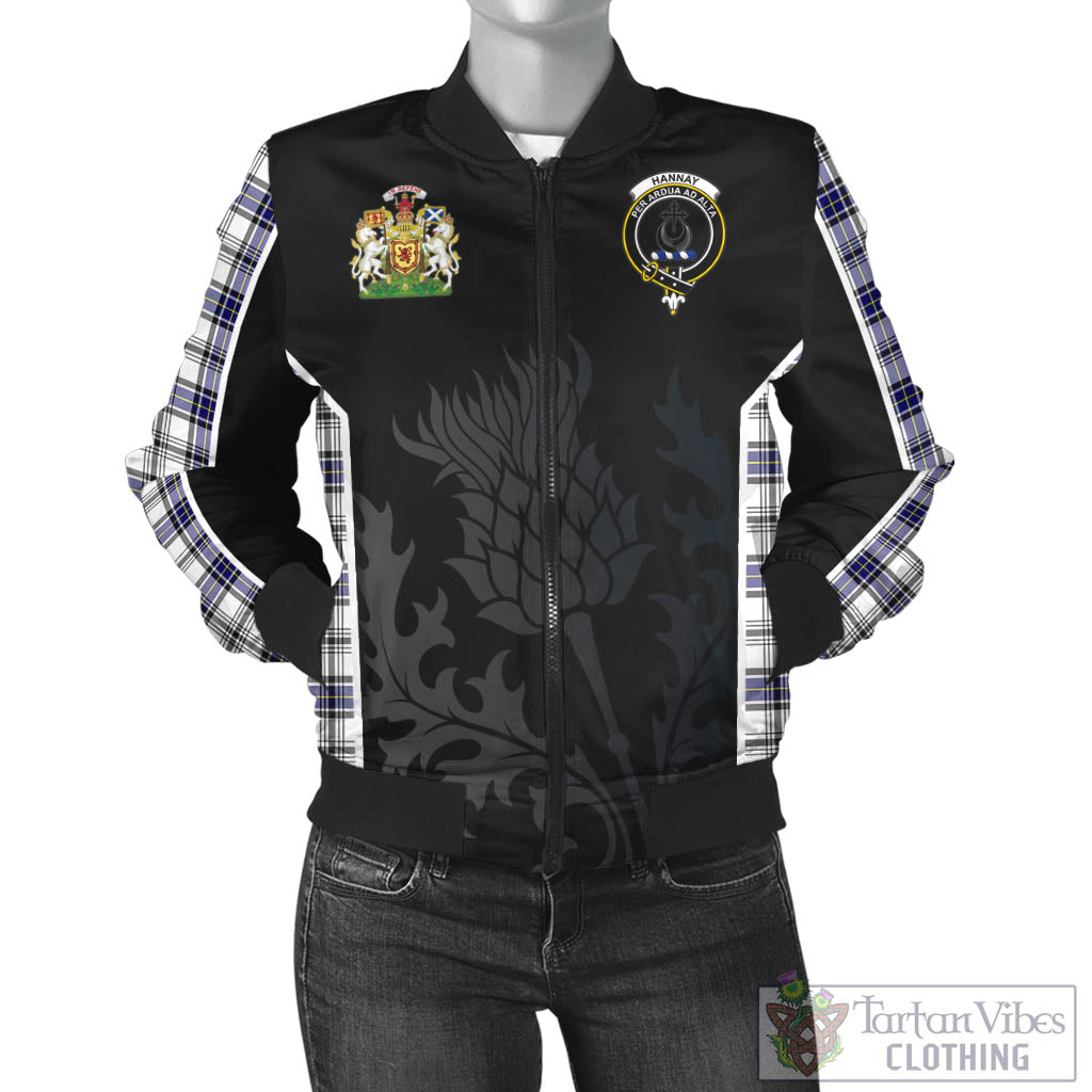 Tartan Vibes Clothing Hannay Modern Tartan Bomber Jacket with Family Crest and Scottish Thistle Vibes Sport Style