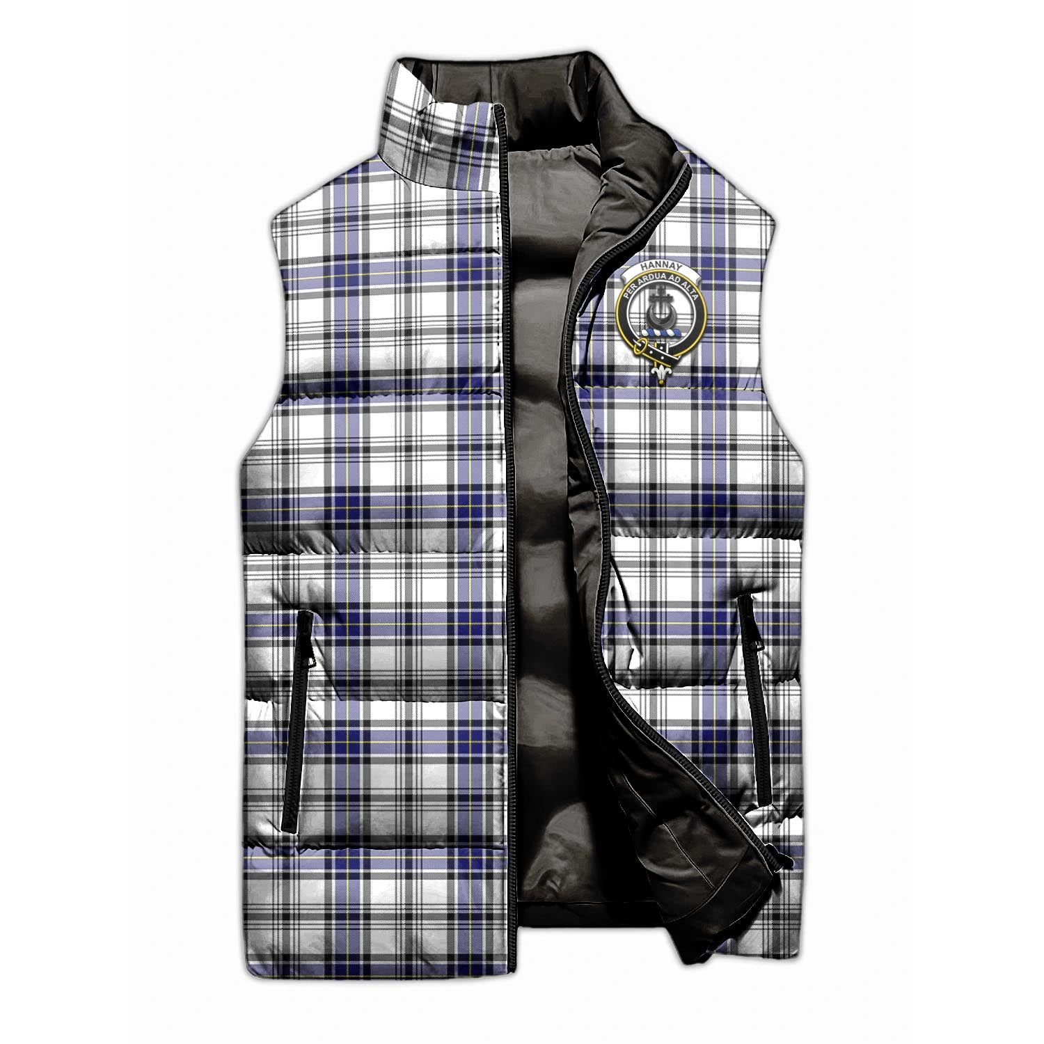 Hannay Modern Tartan Sleeveless Puffer Jacket with Family Crest - Tartanvibesclothing