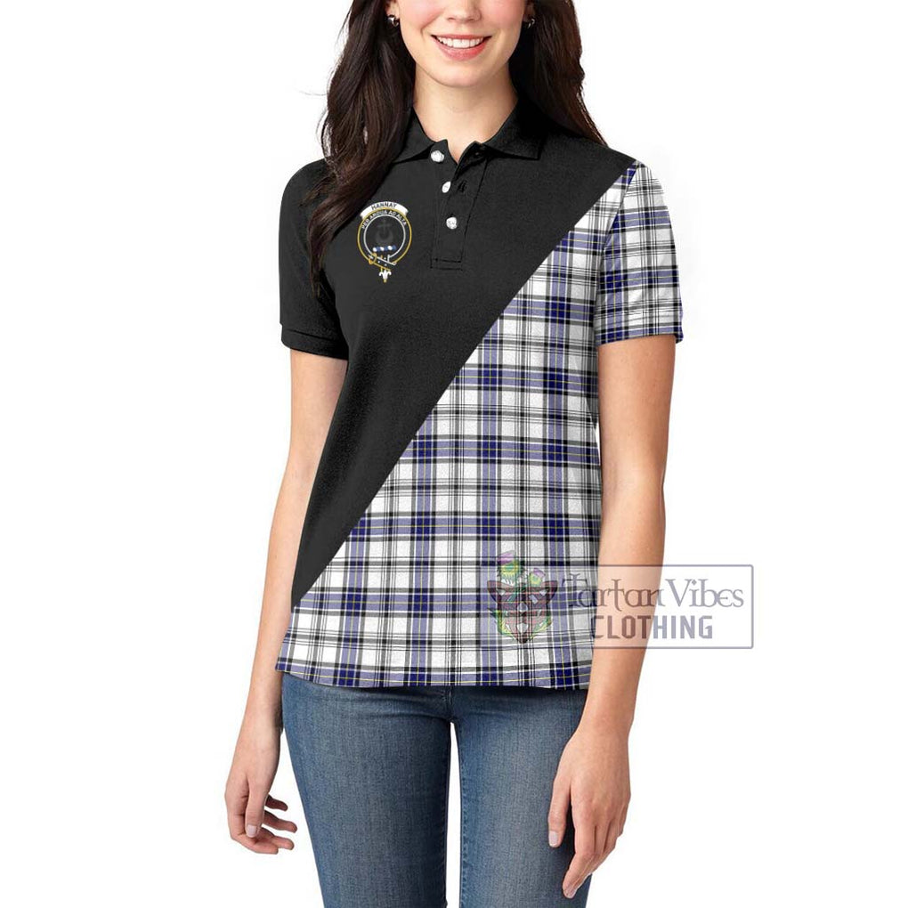 Hannay Tartan Women's Polo Shirt with Family Crest and Military Logo Style - Tartanvibesclothing Shop