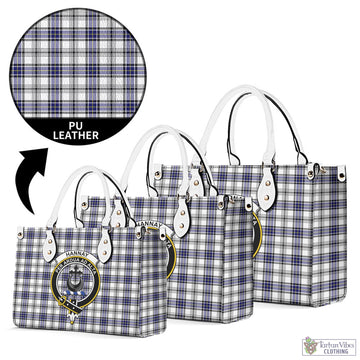 Hannay Tartan Luxury Leather Handbags with Family Crest