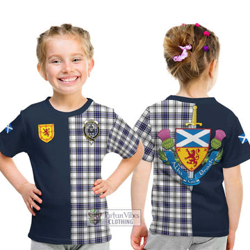 Hannay Tartan Kid T-Shirt Alba with Scottish Lion Royal Arm Half Style - Tartan Vibes Clothing