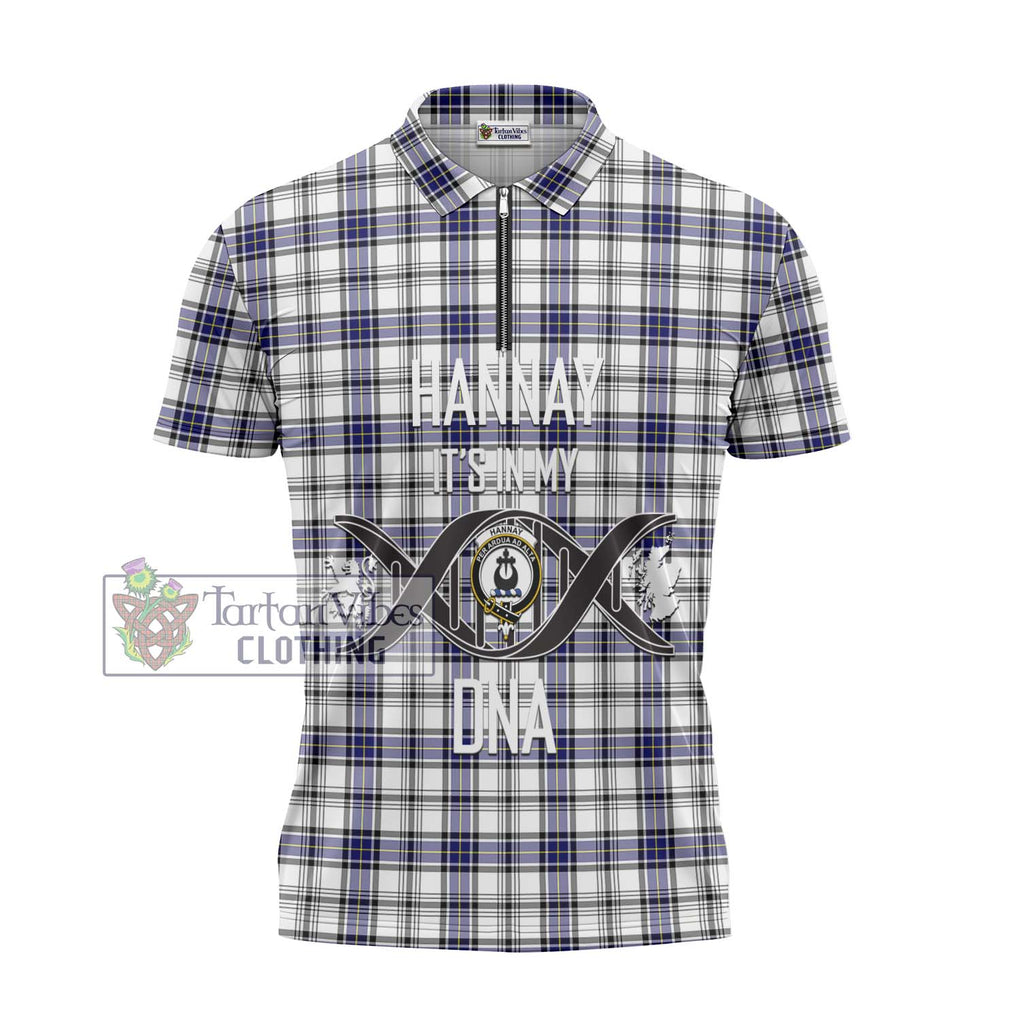 Hannay Tartan Zipper Polo Shirt with Family Crest DNA In Me Style - Tartanvibesclothing Shop