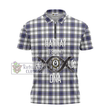 Hannay Tartan Zipper Polo Shirt with Family Crest DNA In Me Style