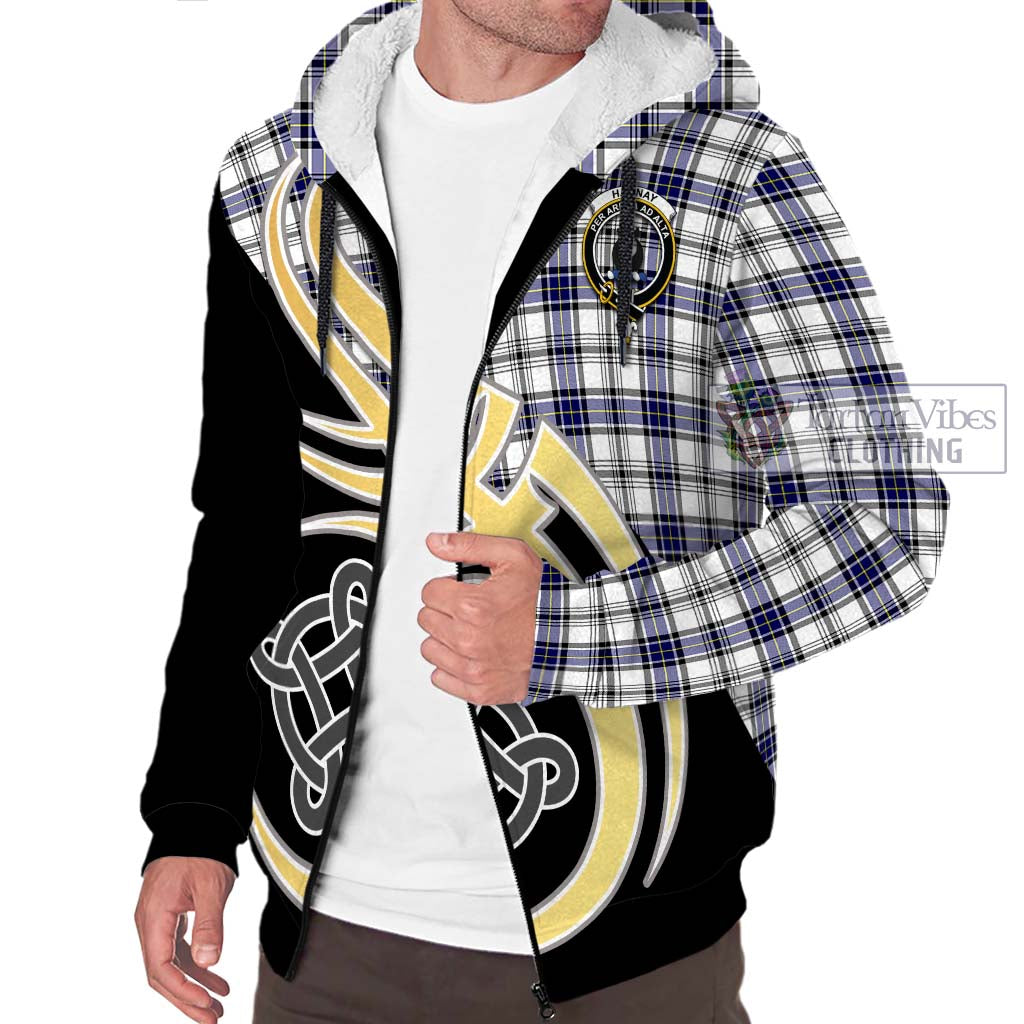 Hannay Tartan Sherpa Hoodie with Family Crest and Celtic Symbol Style - Tartan Vibes Clothing