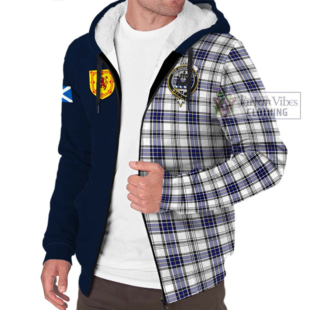 Tartan Vibes Clothing Hannay Modern Tartan Sherpa Hoodie with Scottish Lion Royal Arm Half Style