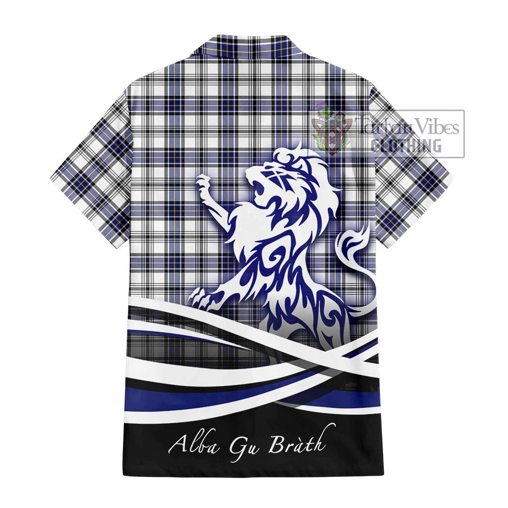 Hannay Tartan Short Sleeve Button Shirt with Alba Gu Brath Regal Lion Emblem - Tartanvibesclothing Shop