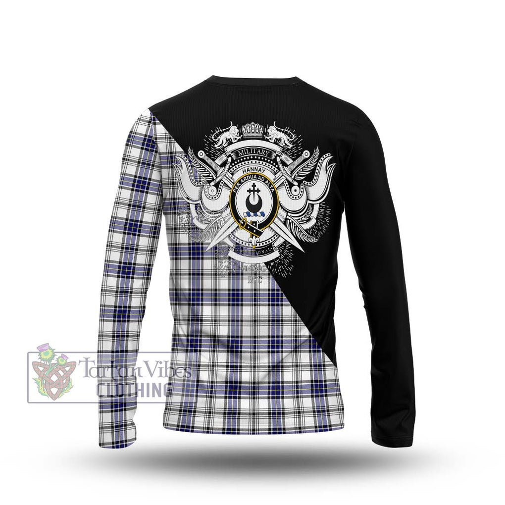 Hannay Tartan Long Sleeve T-Shirt with Family Crest and Military Logo Style - Tartanvibesclothing Shop