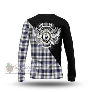 Hannay Tartan Long Sleeve T-Shirt with Family Crest and Military Logo Style