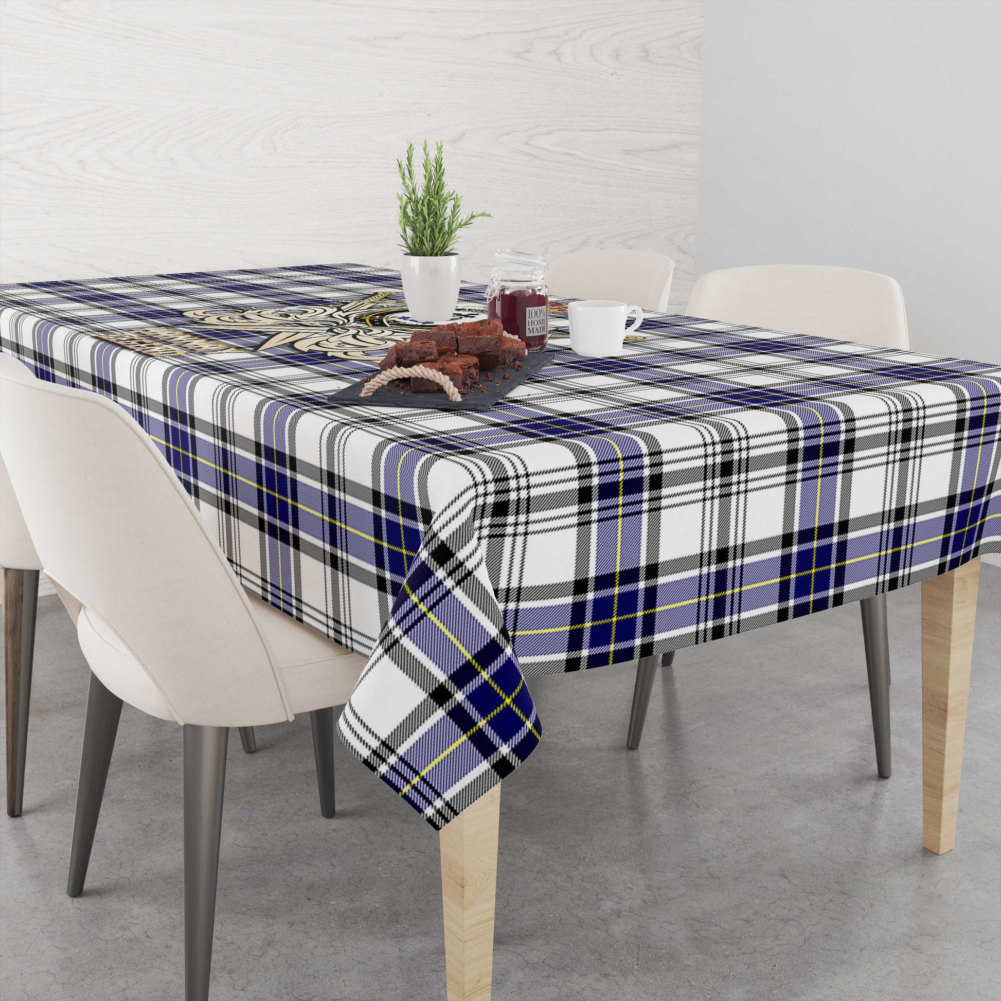 Hannay Tartan Tablecloth with Clan Crest and the Golden Sword of Courageous Legacy - Tartan Vibes Clothing