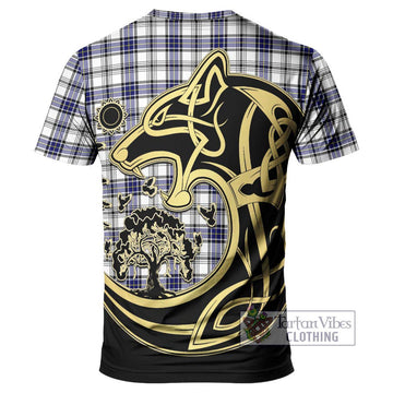 Hannay Tartan T-Shirt with Family Crest Celtic Wolf Style