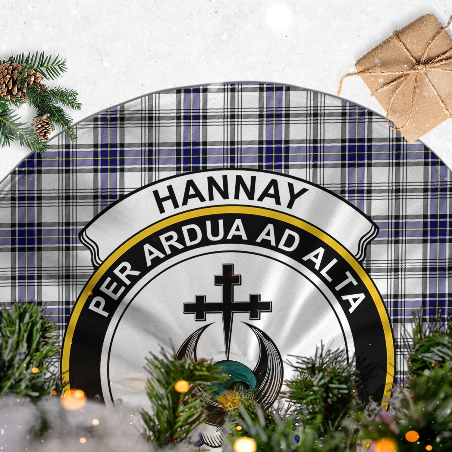 Hannay Modern Tartan Christmas Tree Skirt with Family Crest - Tartanvibesclothing