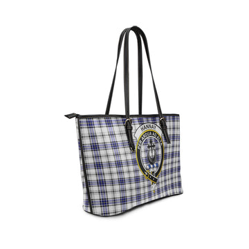 Hannay Tartan Leather Tote Bag with Family Crest