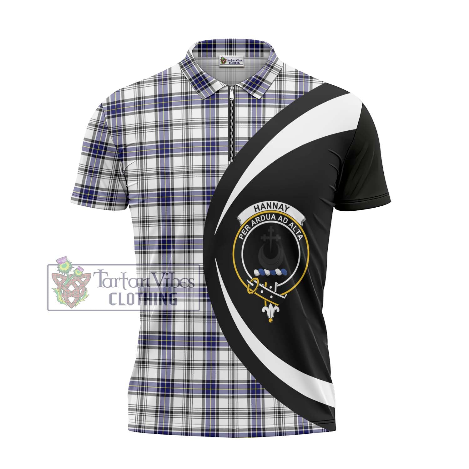 Tartan Vibes Clothing Hannay Modern Tartan Zipper Polo Shirt with Family Crest Circle Style