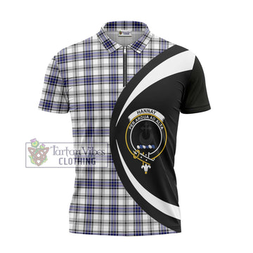 Hannay Tartan Zipper Polo Shirt with Family Crest Circle Style