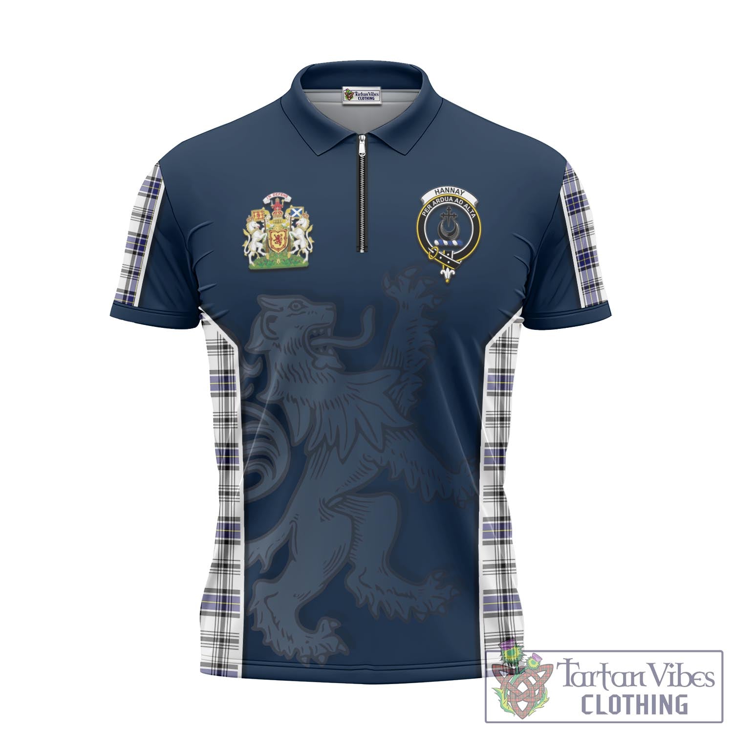 Tartan Vibes Clothing Hannay Modern Tartan Zipper Polo Shirt with Family Crest and Lion Rampant Vibes Sport Style