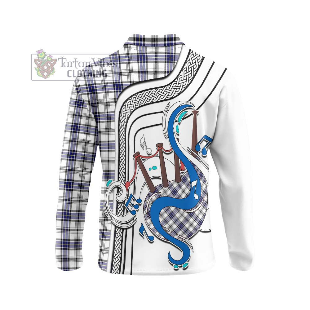 Tartan Vibes Clothing Hannay Modern Tartan Long Sleeve Polo Shirt with Epic Bagpipe Style