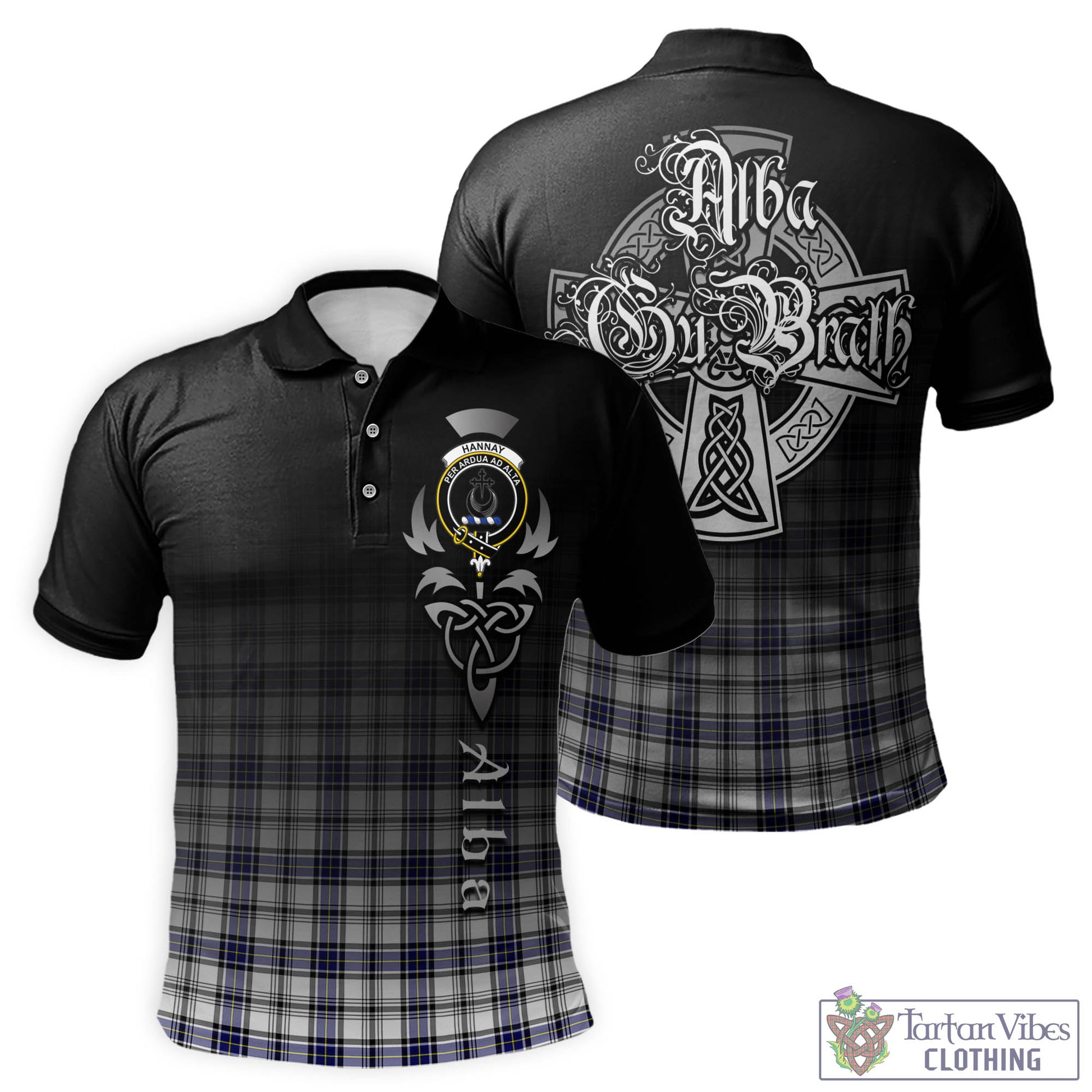 Tartan Vibes Clothing Hannay Modern Tartan Polo Shirt Featuring Alba Gu Brath Family Crest Celtic Inspired