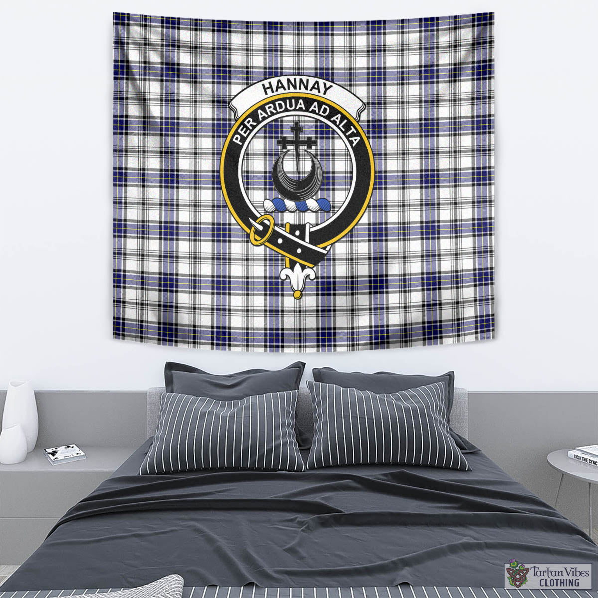 Tartan Vibes Clothing Hannay Modern Tartan Tapestry Wall Hanging and Home Decor for Room with Family Crest