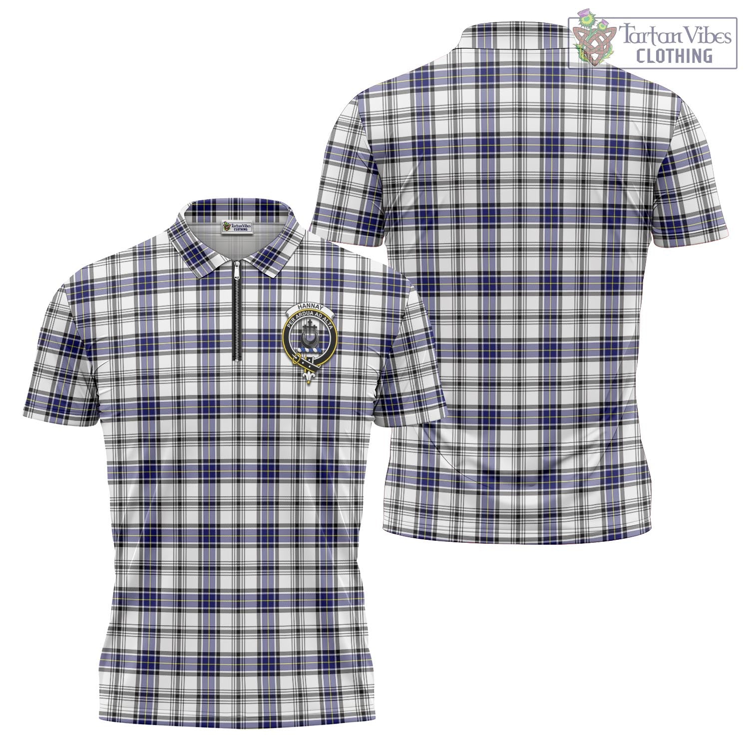 Tartan Vibes Clothing Hannay Modern Tartan Zipper Polo Shirt with Family Crest