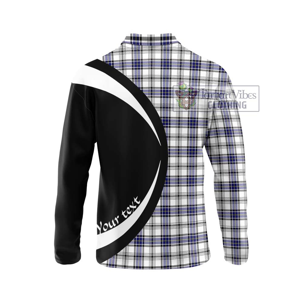 Hannay Tartan Long Sleeve Polo Shirt with Family Crest Circle Style - Tartan Vibes Clothing