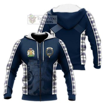 Hannay Tartan Knitted Hoodie with Family Crest and Lion Rampant Vibes Sport Style