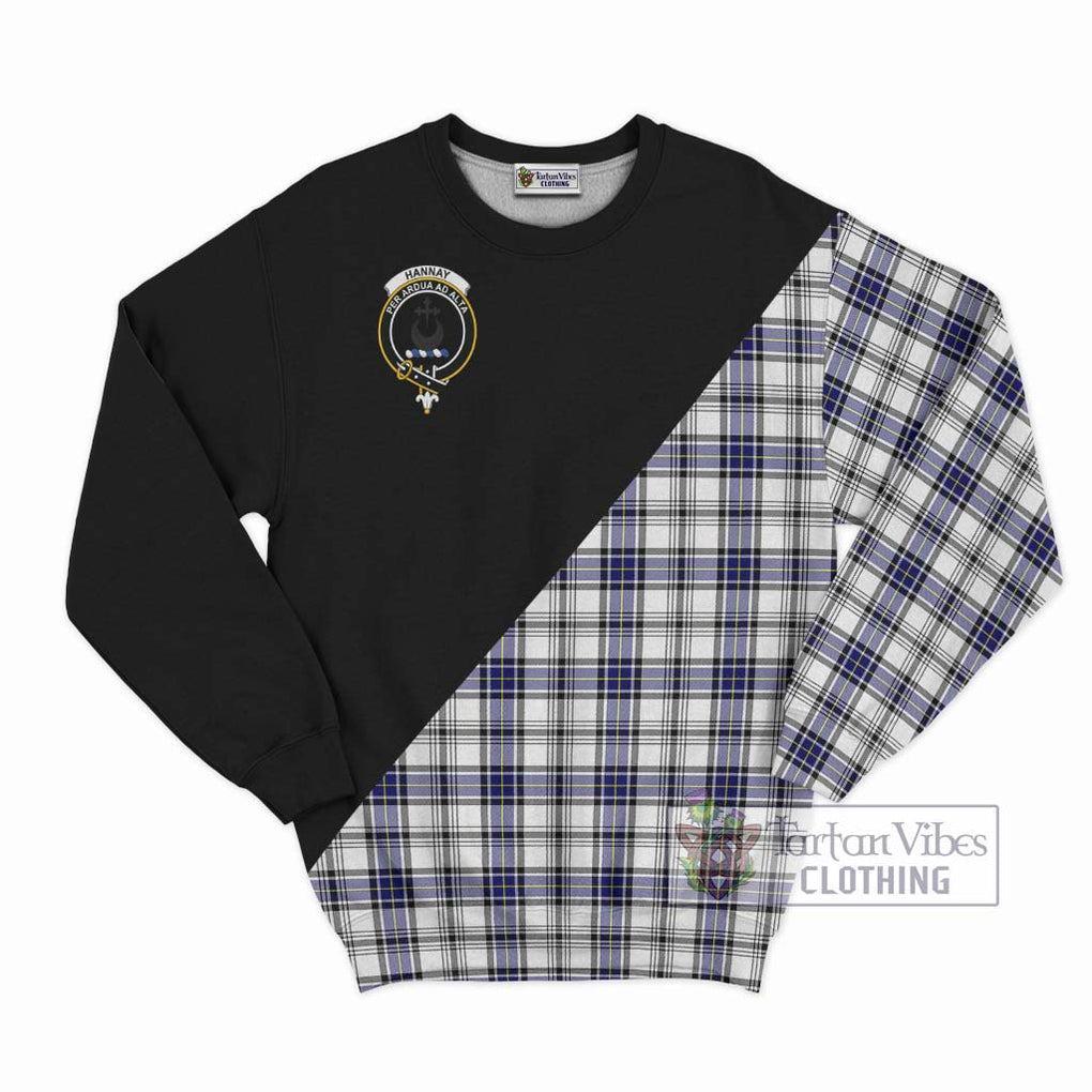 Hannay Tartan Sweatshirt with Family Crest and Military Logo Style - Tartanvibesclothing Shop