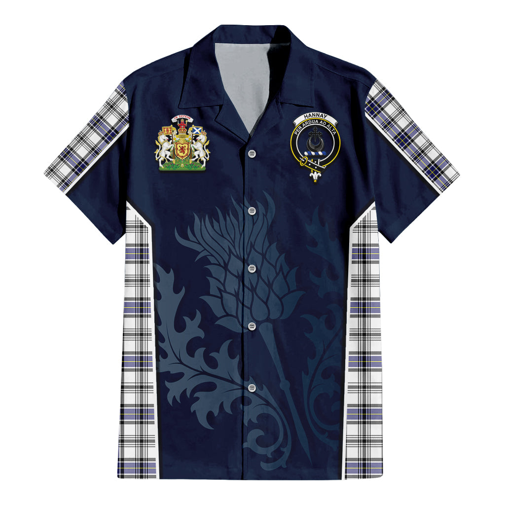 Tartan Vibes Clothing Hannay Modern Tartan Short Sleeve Button Up Shirt with Family Crest and Scottish Thistle Vibes Sport Style