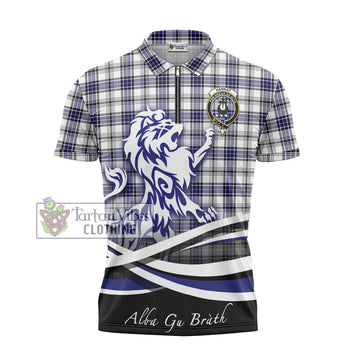 Hannay Tartan Zipper Polo Shirt with Alba Gu Brath Regal Lion Emblem