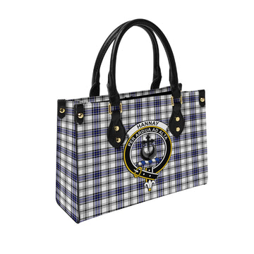 Hannay Tartan Leather Bag with Family Crest