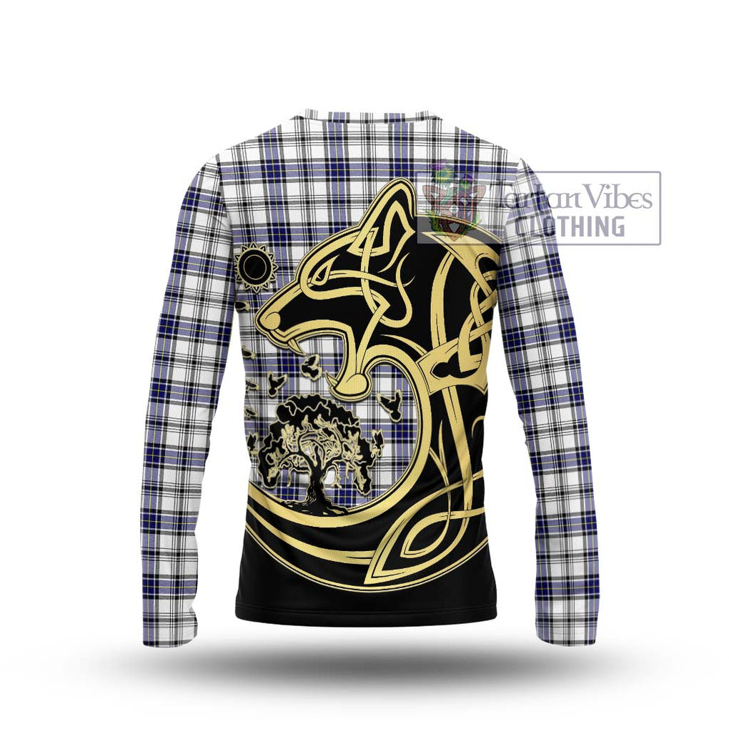 Hannay Tartan Long Sleeve T-Shirt with Family Crest Celtic Wolf Style - Tartan Vibes Clothing