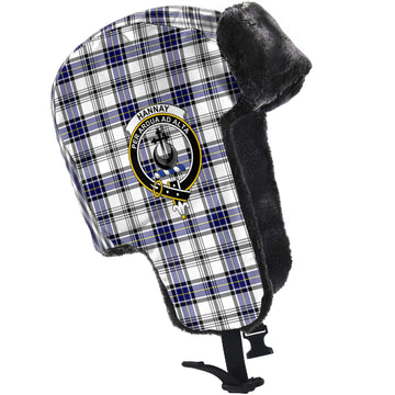 Hannay Tartan Winter Trapper Hat with Family Crest