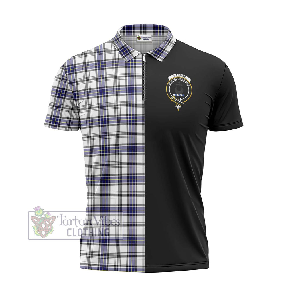 Hannay Tartan Zipper Polo Shirt with Family Crest and Half Of Me Style - Tartanvibesclothing Shop