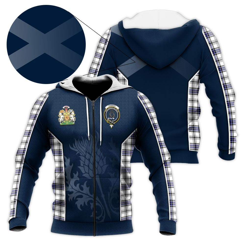 Tartan Vibes Clothing Hannay Modern Tartan Knitted Hoodie with Family Crest and Scottish Thistle Vibes Sport Style