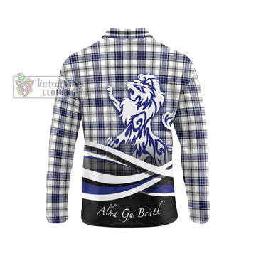 Hannay Tartan Long Sleeve Polo Shirt with Alba Gu Brath Regal Lion Emblem