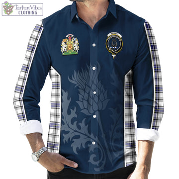 Hannay Tartan Long Sleeve Button Up Shirt with Family Crest and Scottish Thistle Vibes Sport Style