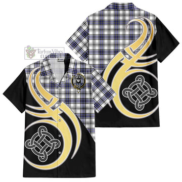 Hannay Tartan Short Sleeve Button Shirt with Family Crest and Celtic Symbol Style