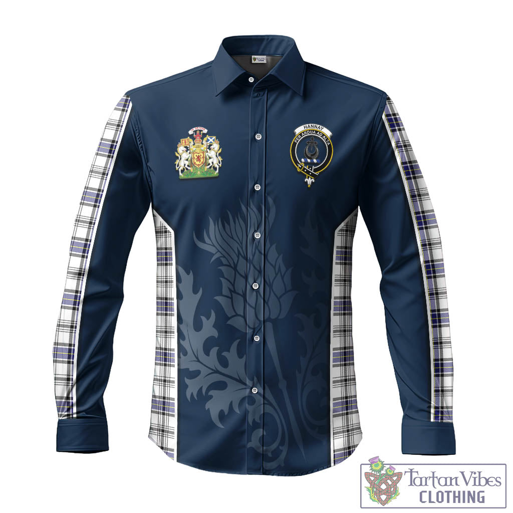 Tartan Vibes Clothing Hannay Modern Tartan Long Sleeve Button Up Shirt with Family Crest and Scottish Thistle Vibes Sport Style