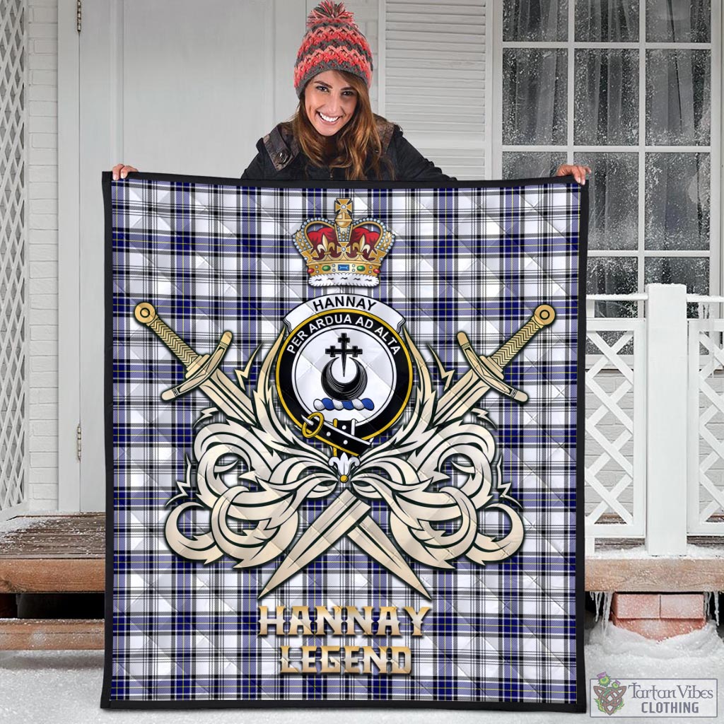 Tartan Vibes Clothing Hannay Modern Tartan Quilt with Clan Crest and the Golden Sword of Courageous Legacy