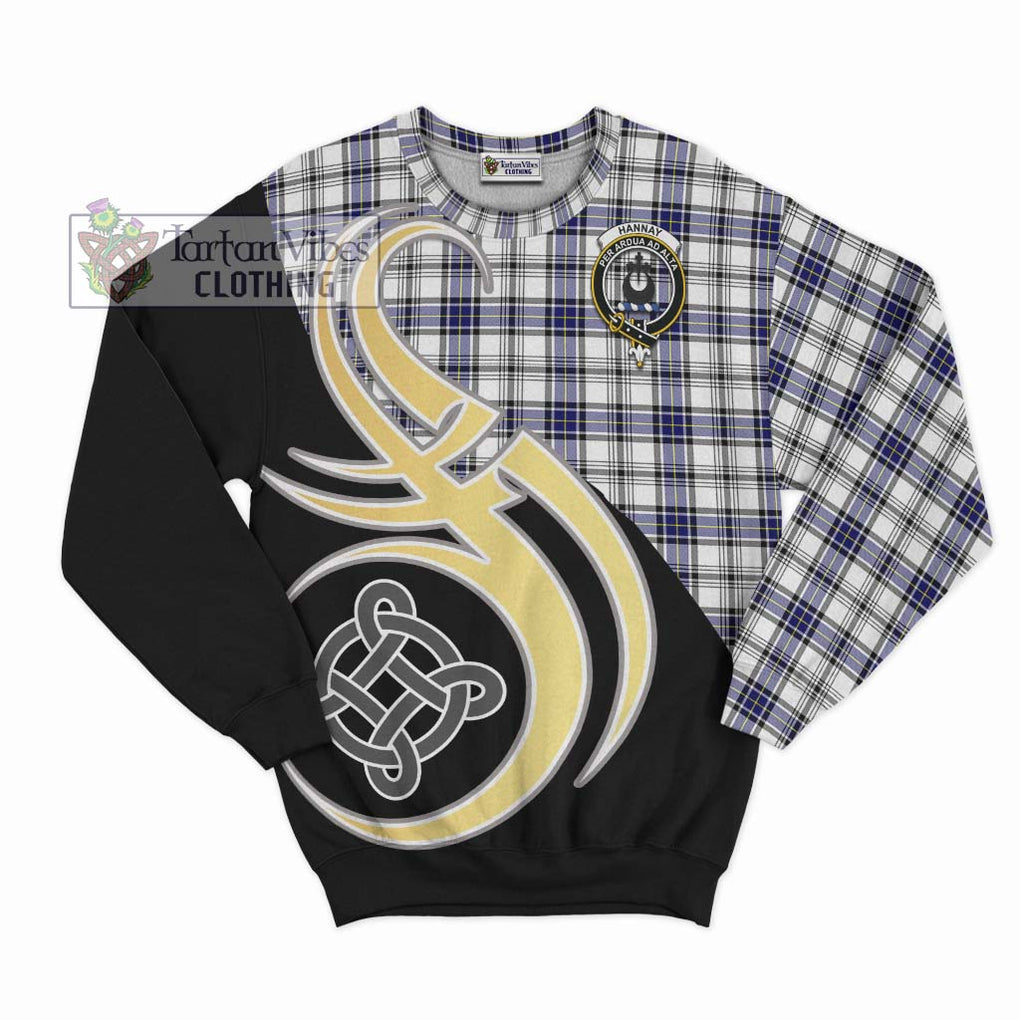 Hannay Tartan Sweatshirt with Family Crest and Celtic Symbol Style - Tartan Vibes Clothing