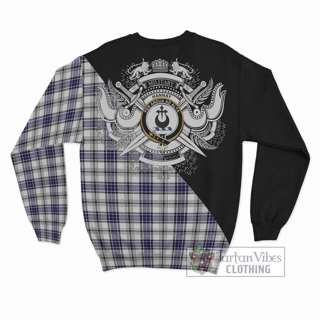 Hannay Tartan Sweatshirt with Family Crest and Military Logo Style - Tartanvibesclothing Shop