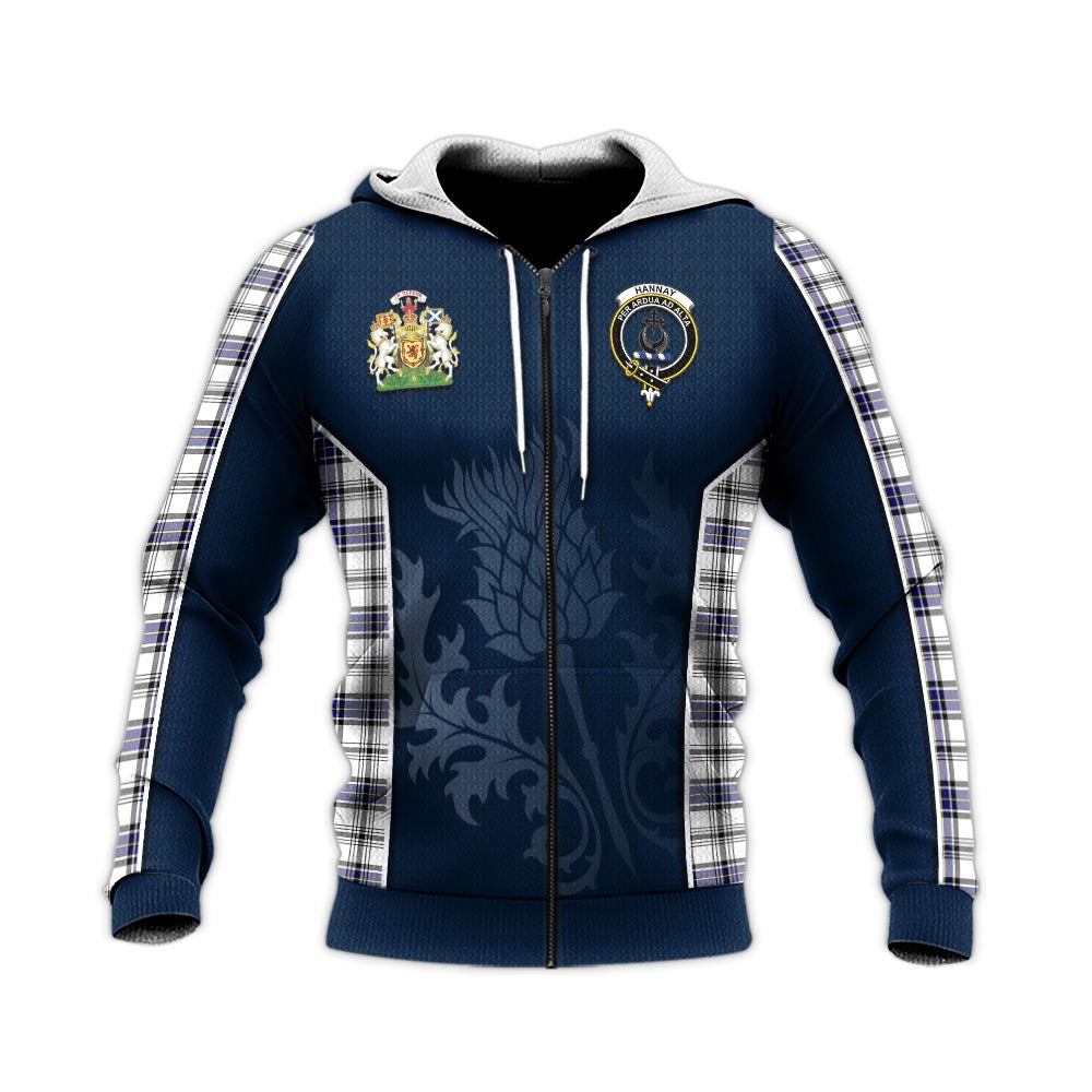 Tartan Vibes Clothing Hannay Modern Tartan Knitted Hoodie with Family Crest and Scottish Thistle Vibes Sport Style