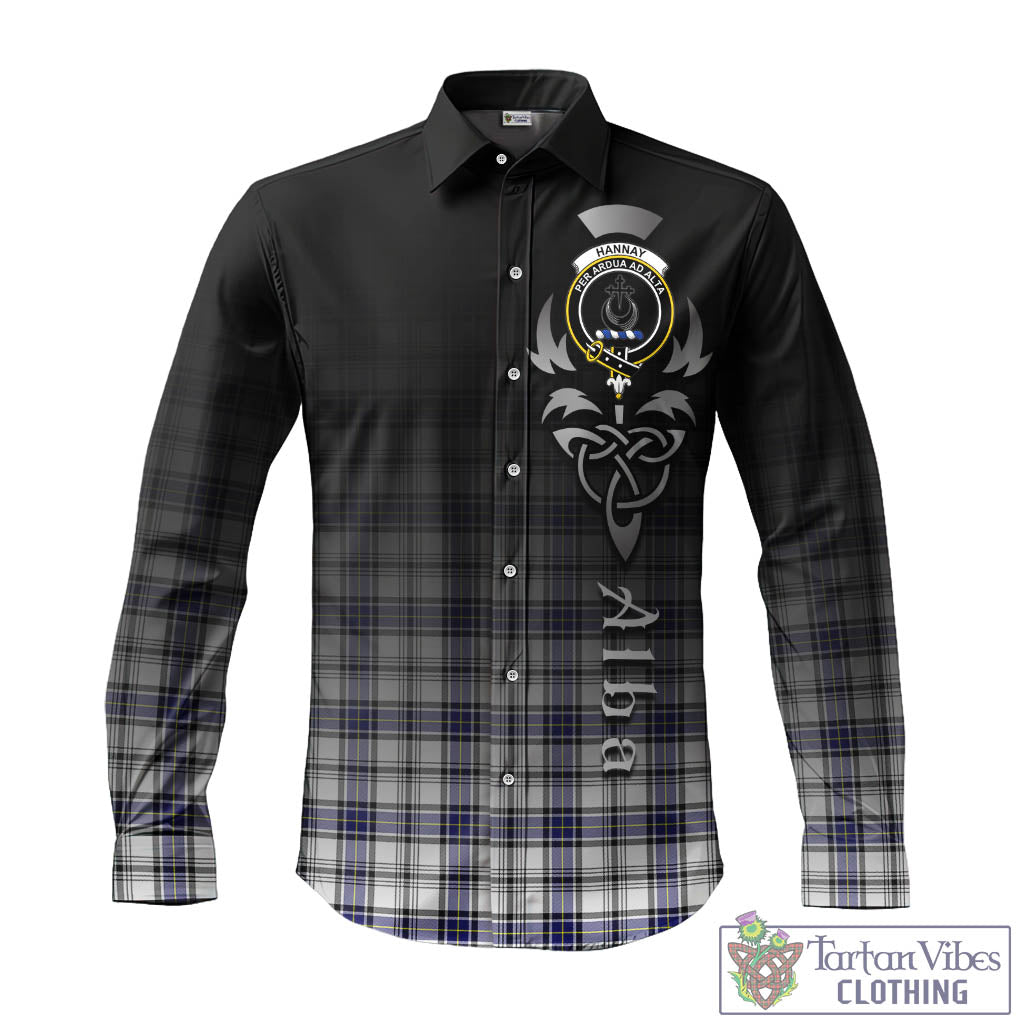 Tartan Vibes Clothing Hannay Modern Tartan Long Sleeve Button Up Featuring Alba Gu Brath Family Crest Celtic Inspired