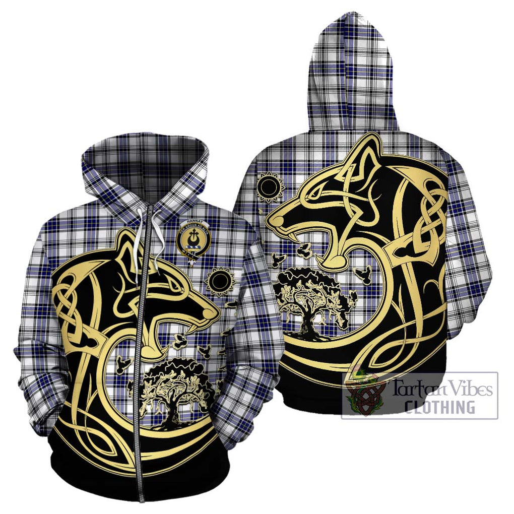 Hannay Tartan Hoodie with Family Crest Celtic Wolf Style - Tartan Vibes Clothing