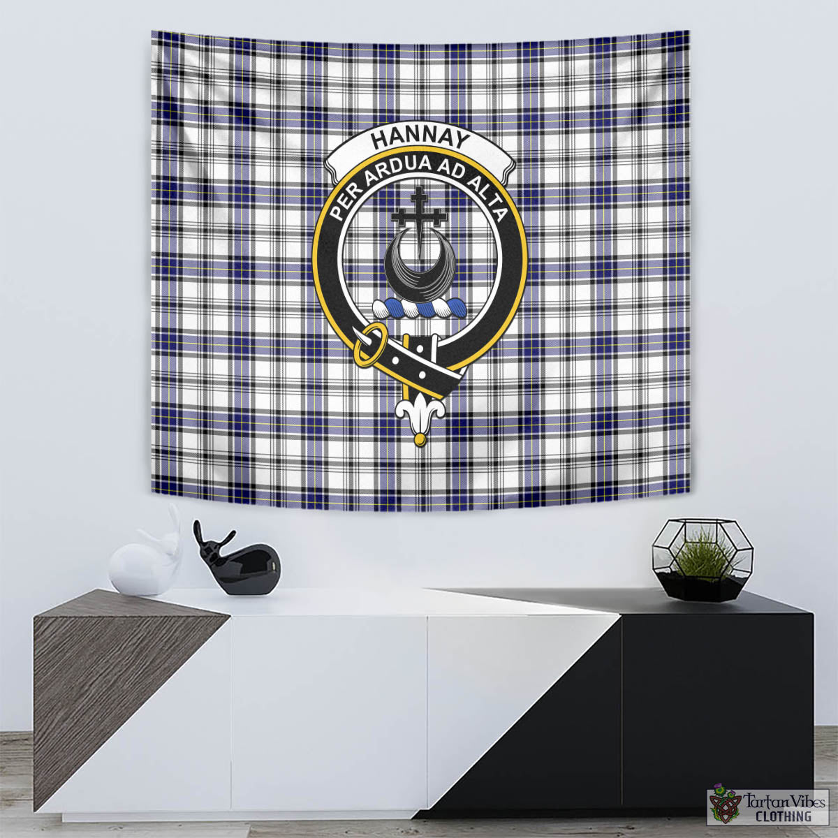 Tartan Vibes Clothing Hannay Modern Tartan Tapestry Wall Hanging and Home Decor for Room with Family Crest