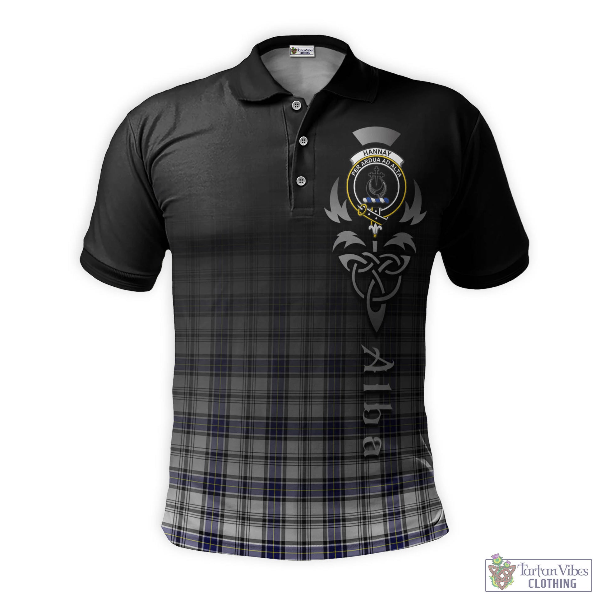 Tartan Vibes Clothing Hannay Modern Tartan Polo Shirt Featuring Alba Gu Brath Family Crest Celtic Inspired