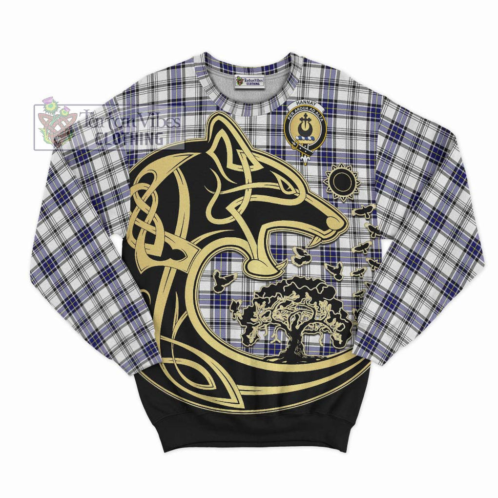 Hannay Tartan Sweatshirt with Family Crest Celtic Wolf Style - Tartan Vibes Clothing