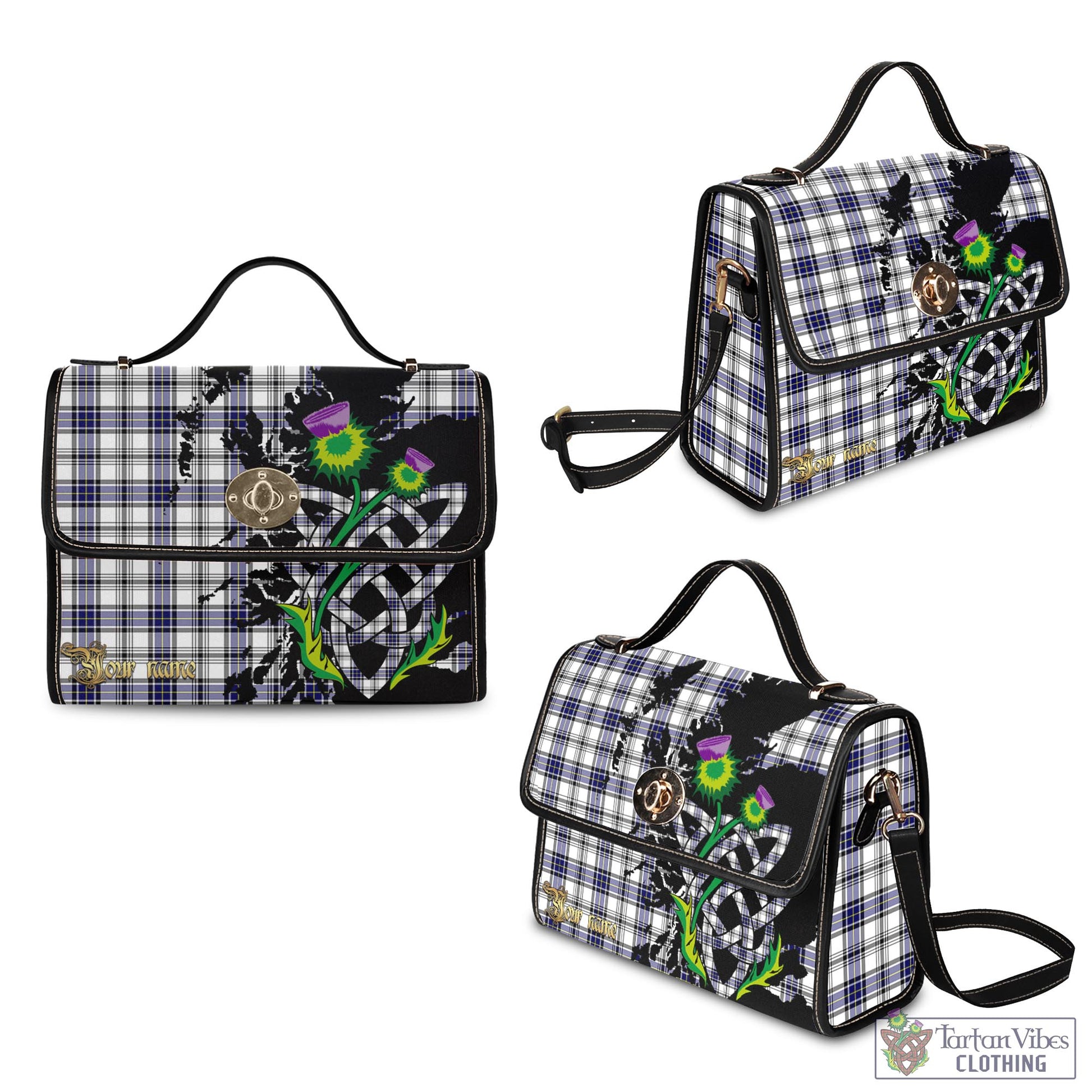 Tartan Vibes Clothing Hannay Modern Tartan Waterproof Canvas Bag with Scotland Map and Thistle Celtic Accents