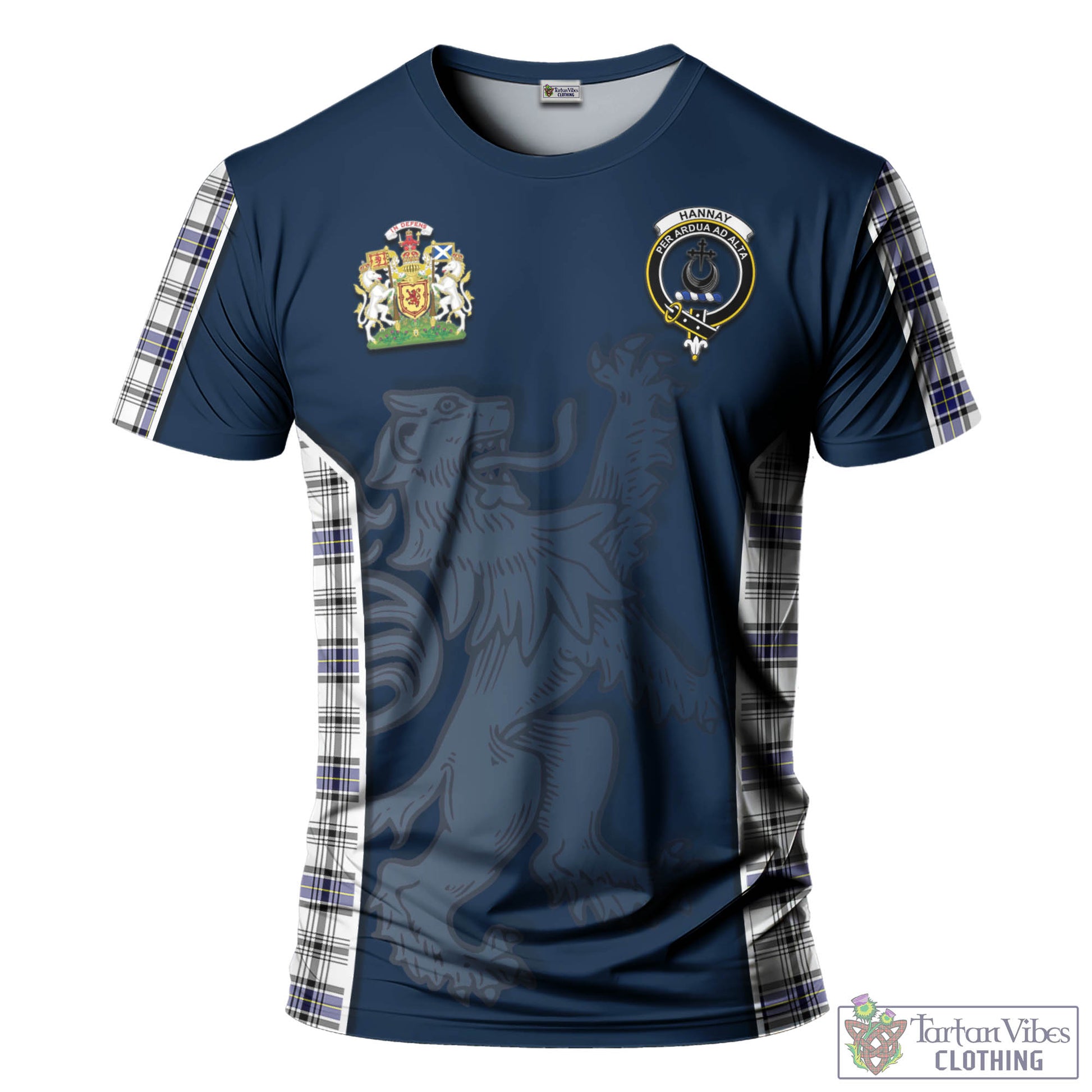 Tartan Vibes Clothing Hannay Modern Tartan T-Shirt with Family Crest and Lion Rampant Vibes Sport Style