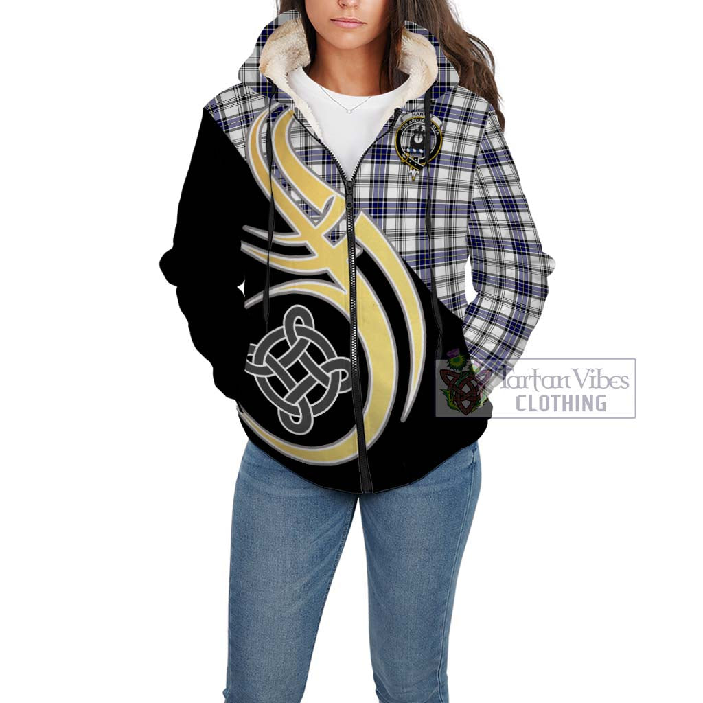 Hannay Tartan Sherpa Hoodie with Family Crest and Celtic Symbol Style Unisex - Tartan Vibes Clothing